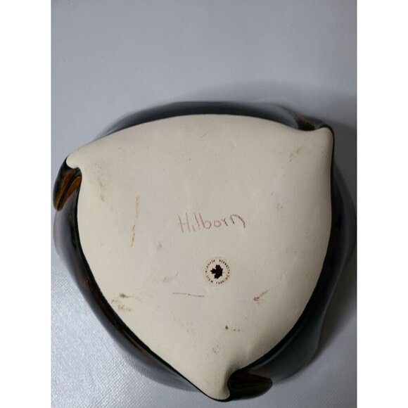 Vintage 80s Hilborn Pottery Brown Blue Drip Glazed Ceramic Handmade Ruffle Bowl - Picture 6 of 7